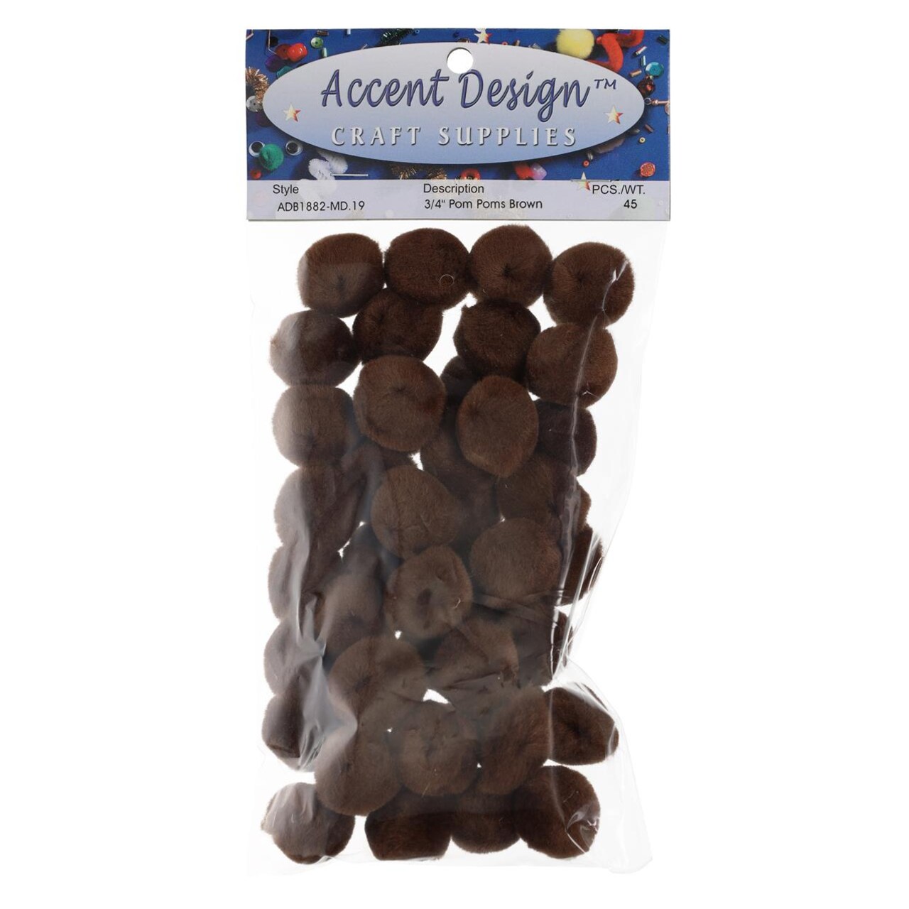 PA Essentials Pom Pom Balls 3/4" 45pc Brown – Arts and Crafts Supplies, Puff Balls for DIY Projects, Pompoms for Crafting, Pom Pom Decorations, Kids Craft Accessories